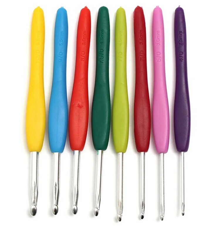 8 шт многоцветные мягкие пластиковые Алюминиевые крючки для вязания крючком 2,5-6 мм