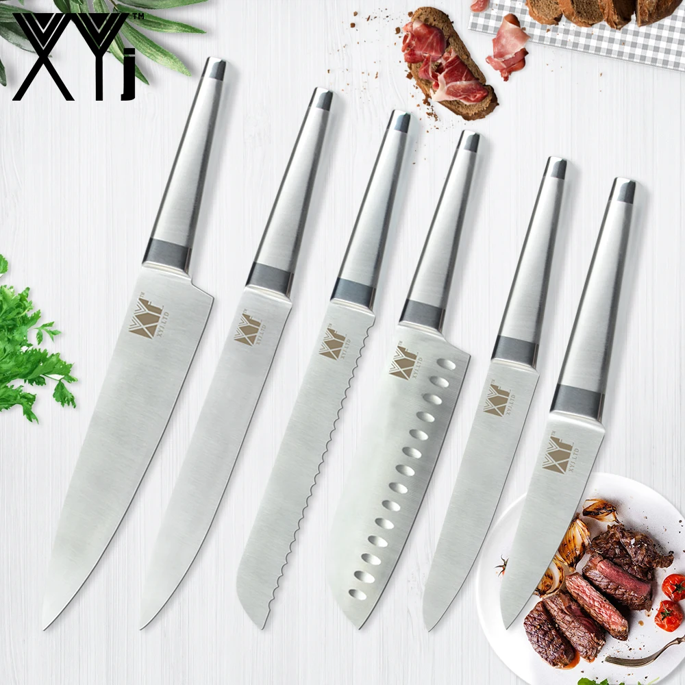 

XYj 6pcs Stainless Steel Kitchen Cooking Set 8'' 7'' 5'' 3.5'' Chef Slicing Bread Santoku Utility Paring Knife Kitchen Accessory