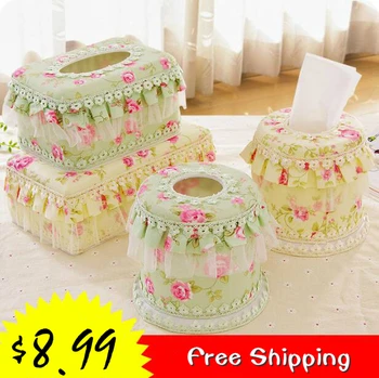 

Rural Tissue Holder Tissue Pumping Box Lace Fashion fabric Roll Paper Storage Box Tissue Case