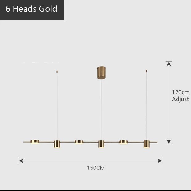 6 Heads Gold Геометрическая линия, подвесные лампы для ресторана, скандинавский пост-Современный дизайнерский длинный стол, светильник для столовой, роскошный светодиодный подвесной светильник - Цвет корпуса: 6 Heads Gold
