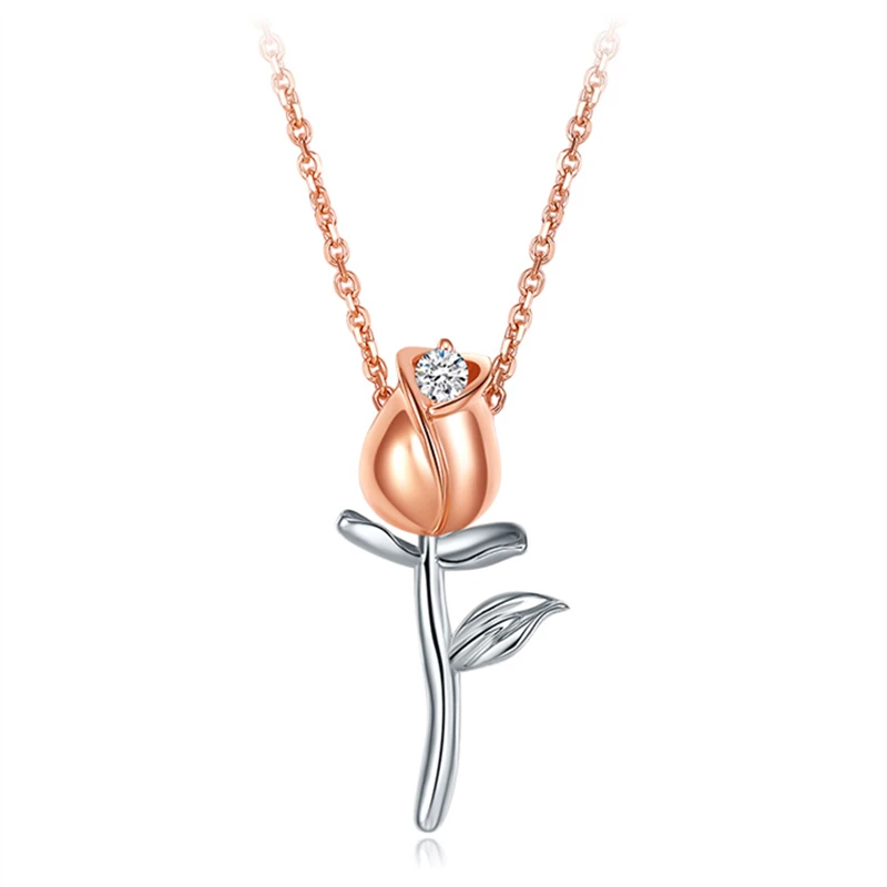 

2019 New Fashion Charm Rose Gold Pendant Necklace Jewelry for Women Set Rose Shape White Zircon Crystal Stone Accessories Gifts