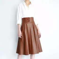 Женская юбка из натуральной кожи s 100% овечья кожа трапециевидная юбка женские элегантные миди-юбки с высокой талией женские офисные