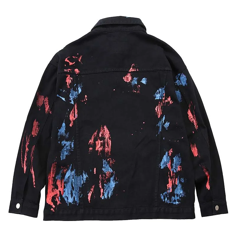 Mcikkny Brand Vintage Men's Graffiti Print Jean Jackets Paint Splash Loose Denim Jackets Hi-street Streetwear Coats For Male   (4)