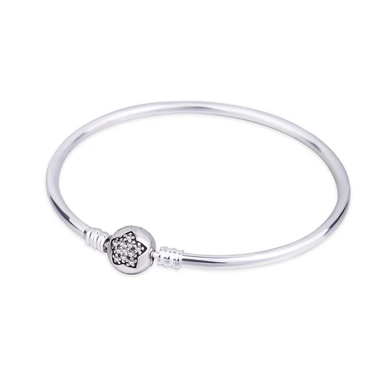 

Original 925 Sterling Silver Moments Sparking Star Clear Cubic Zirconia Pandora Bangle Bracelet Fit Basic Charm Diy Jewelry