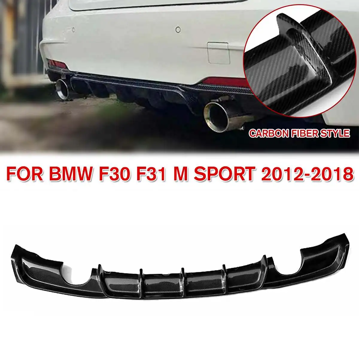 

2 Outlet Style Carbon Fiber Style Rear Bumper Diffuser Lip Sport Lip For BMW F30 328 330i 335i 340i M Sport 2012-2018
