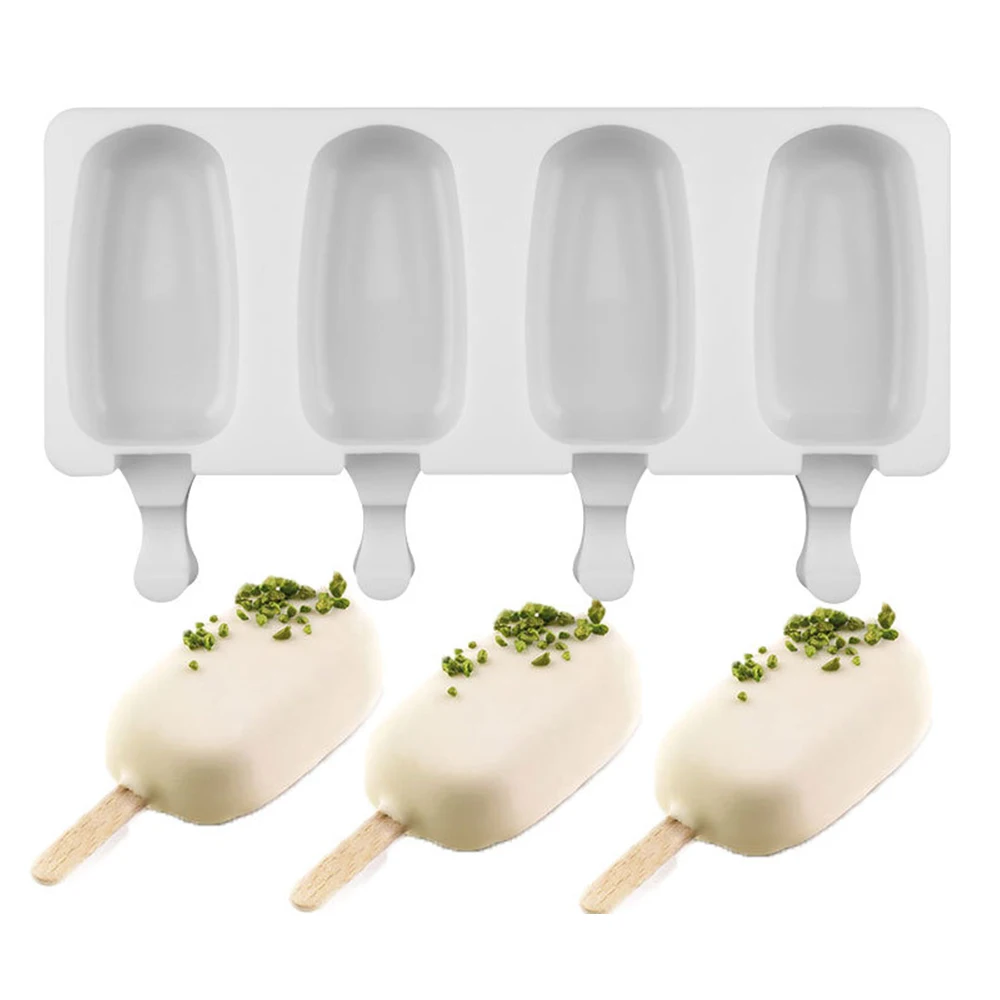 Еда безопасный силиконовая форма для льда «формы для крема 4 ячейки ледяной куб формы производитель Popsicle DIY домашний морозильник форма мороженое на палочке