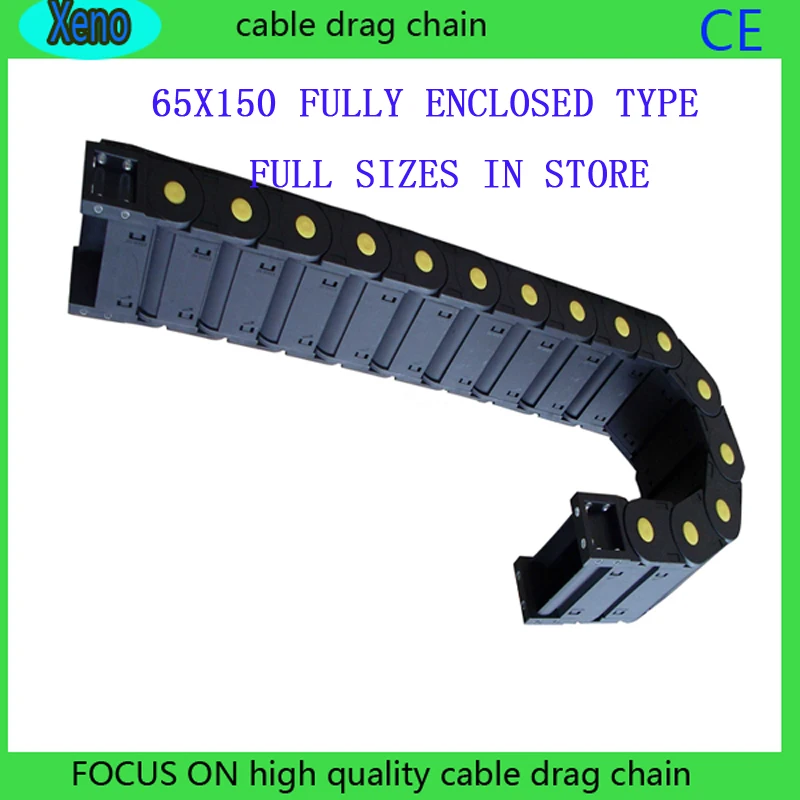 

Free Shipping 65*150 10 Meters Fully Enclosed Type Plastic Towline Cable Drag Chain Wire Carrier With End Connects For Machine