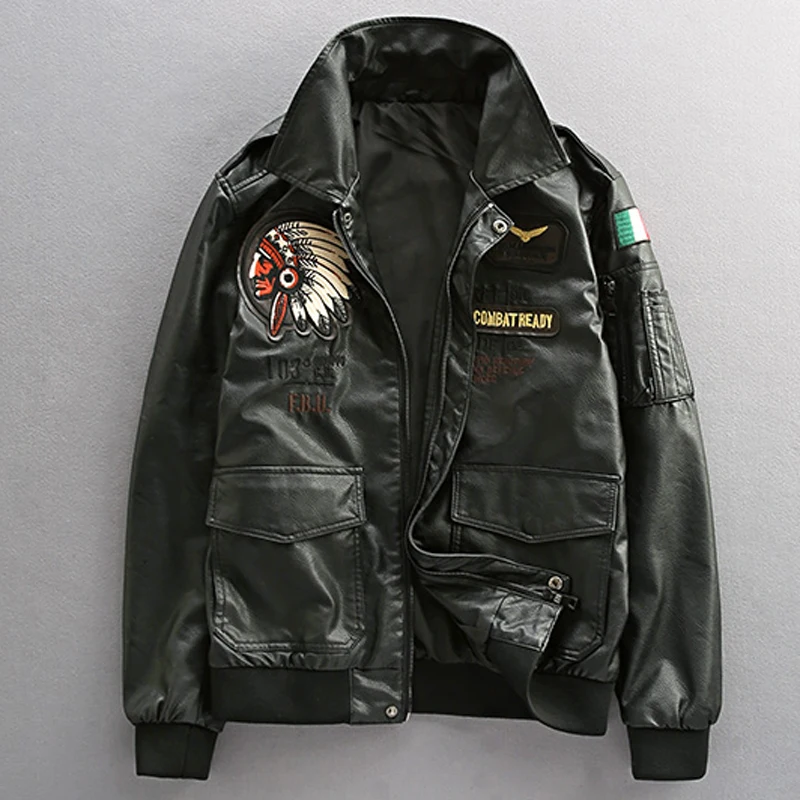 Мужские кожаные куртки пилота ВВС XXXL плюс индийская вышивка мотоциклетная кожаная куртка пальто американский стиль зимние куртки A259