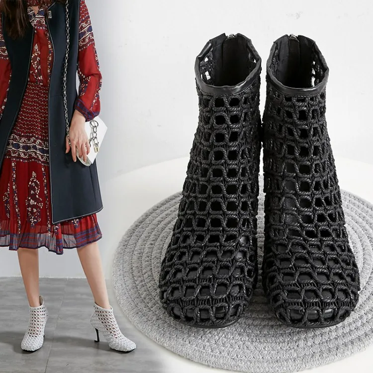 

Female Hollow out boots summer women ankle boots High heels Genuine Leather Rome sandals breathable Women's footwear
