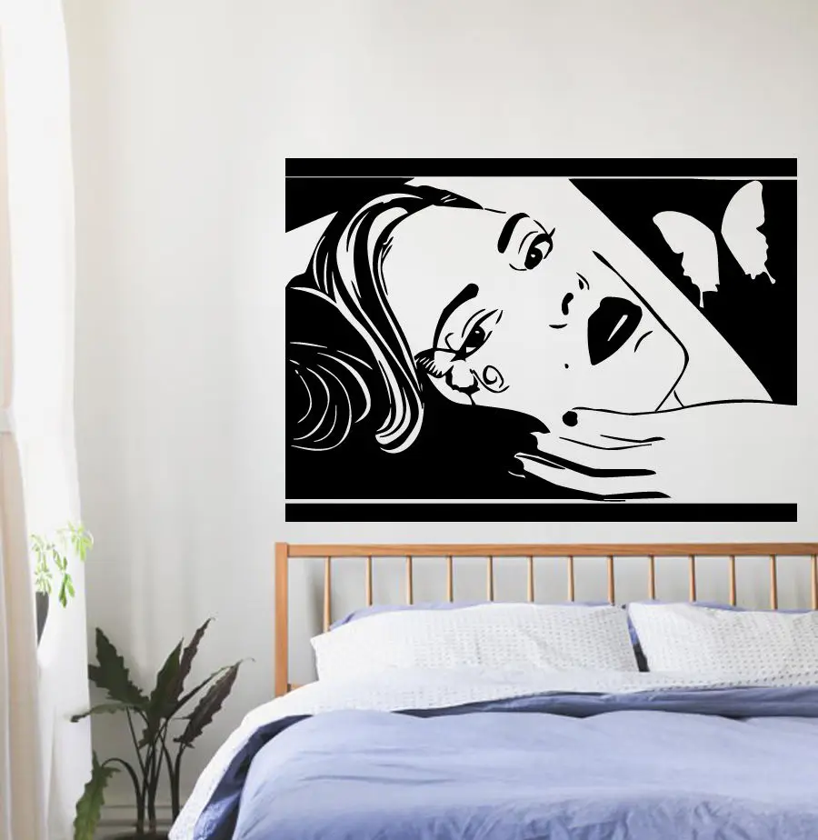 Wall Decals Vinyl Decal Sticker Art Mural Decor Girl Face Butterfly Hair