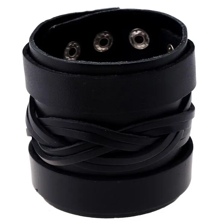 

Fashion Vintage Black Braided Wide Leather Weave Bracelets Punk Charm Biker Buckle Bangle Retro Wristbands for Women Men Jewelry