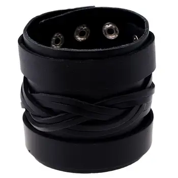 

Fashion Vintage Black Braided Wide Leather Weave Bracelets Punk Charm Biker Buckle Bangle Retro Wristbands for Women Men Jewelry
