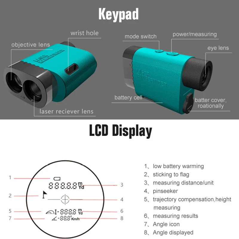 Mileseey PF03 IP54 Водонепроницаемый 600 м расстояние угол высоты измерения скорости лазерного диапазона полоскания Охота Гольф Телескопический измеритель Measur