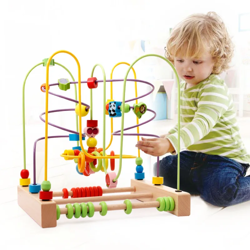 

Big Size!!Baby Puzzle Early Education Wooden Beech Multi-function Round Bead Maze Roller Coaster Toys For Kids Children MZ206