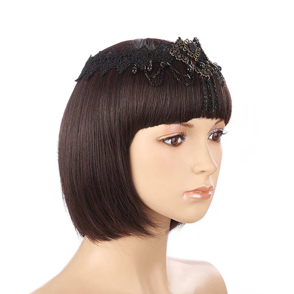 Phenovo Romantic Gothic Style Headband Women Black Lace Tassel Beads Hair Band for Party Fashion Jewelry