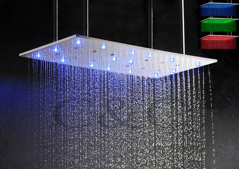 Contemporary Rain Shower Head Water Power LED Bathroom Shower Set Stainless Steel 800X400 MM Brushed Bath Faucet