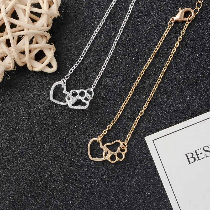 Paw and Heart Bracelet Gold Silver Dog Cat Paw Claw Bracelet For Women Men Fashion Simple Bracelet For Animal Lovers Pet owner