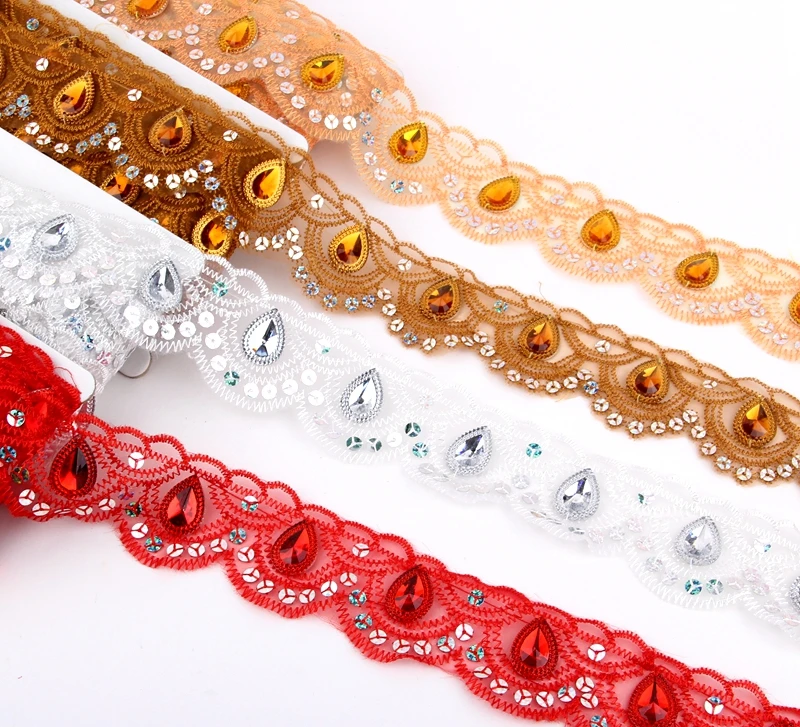 

9Yard/Lot Multicolor Net Yarn Curtain Clothes Accessories Decoration Diy Water droplet Lace trim Paillette 5cm Embroidery Fabric