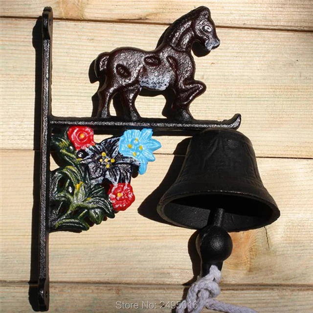 Welcome Wrought Iron Bell Green Bells Horse Antique Retro Dinner Welcome Wrought Iron Bell Green Bells Horse Antique Retro Dinner Home Garden Wall Door Decor