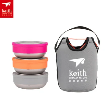 

Keith 3 pcs Titanium Lunch Boxes Set Outdoor Camping Ultralight Bowl with Lid Picnic Boxes Ti5378