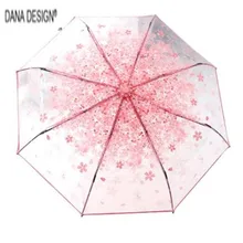 Прозрачный Рисунок: цветы автоматический зонт от дождя Для женщин дождь Авто солнца Компактный Три Складной Ветрозащитный Стиль зонтик Y17