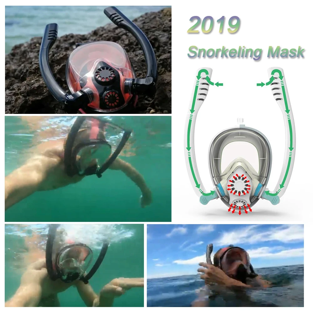 Diving Mask Double Snorkels Advanced Breathing System Scuba Mask Anti Fog Snorkeling Mask Kids Swimming Snorkel Diving Equipment