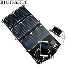 BUHESHUI 21W Folding Solar Panel Charger Portable Dual USB Output High Efficiency Sunpower Solar Panel for Cellphone 5V Device