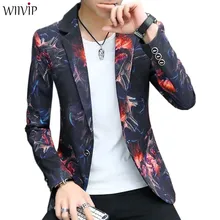 Мужской модный цветочный принт, длинный рукав, Повседневные Вечерние, Тонкий Блейзер, мужчины весна осень, красивый Блейзер, пальто, верхняя одежда 1209