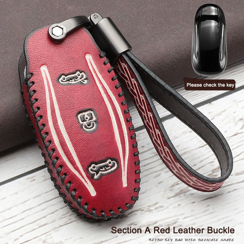 

Car Super quality Leather Key Cover Case For Tesla Model X Model S Key Fob Pocket Skin Remote Protection Case Holder Key Chain