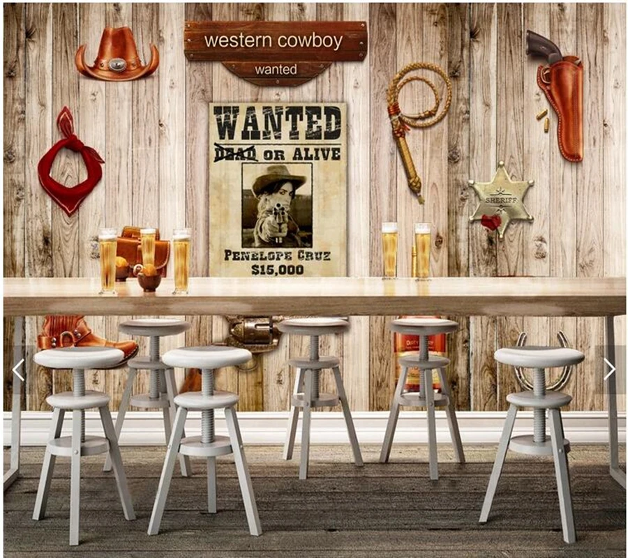 Custom-wood-wallpaper-3D-western-cowboy-wood-mural-for-bar-KTV