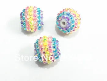 

Newest ! 20MM Spring Color Striped Resin Rhinestone Ball Beads,Chunky Beads For Kids Jewelry Making