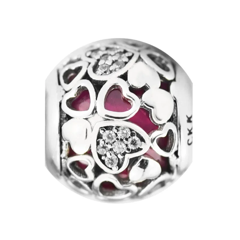 

Genuine 925 Sterling Silver Beads for Jewelry Making Encased in Love Charm with Pink Crystal Bead Fits Pandora Bracelet kralen