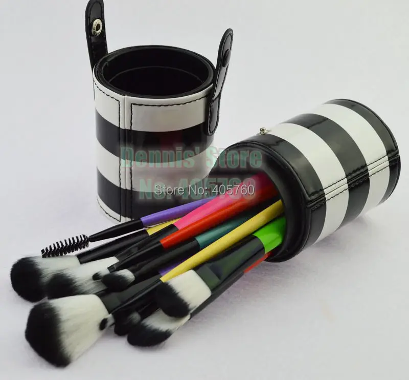 

Wholesale Portable 10PCS Pro Colorful Hands Makeup Brushes Zebra Cylinder Box Cosmetic Set DIY Beauty Salon Kit Free Shipping