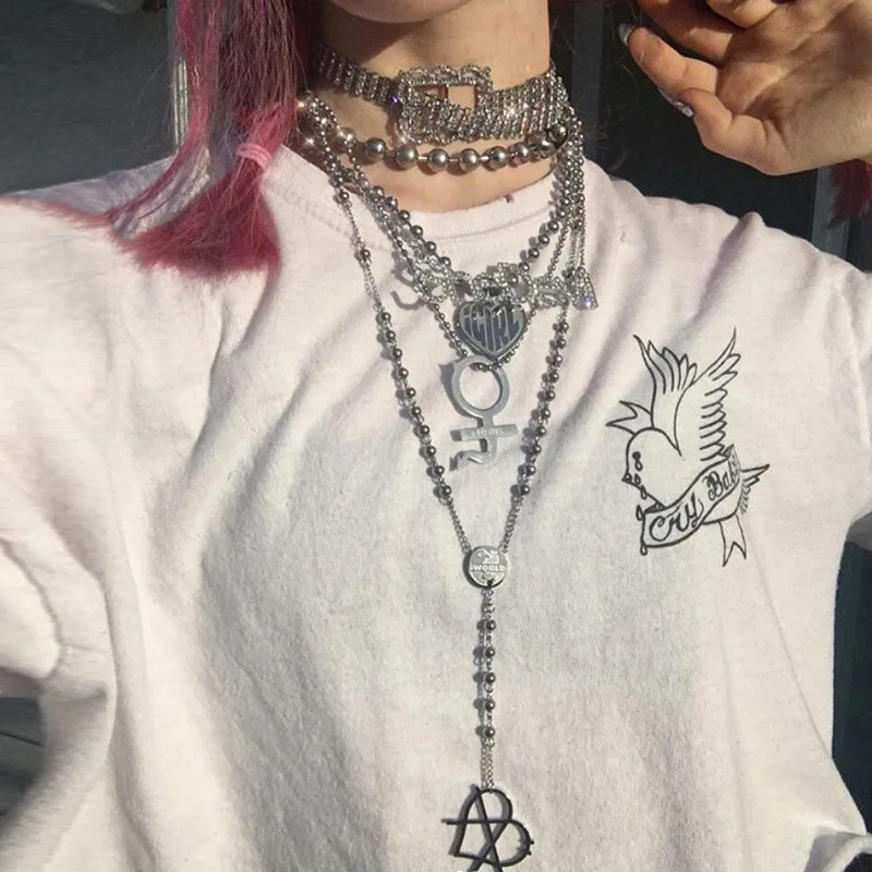 Harajuku Girls Punk Fashion Pendant Necklace Internet She Devil Women Stainless Steel Gothic Necklaces Women Sweet Collares