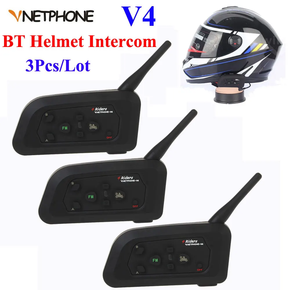 

3Pcs 1200M V4 Motorcycle Bluetooth Helmet Headset Intercom 4 Riders Talk Full Duplex BT Interphone FM Helmet Intercom Headphones