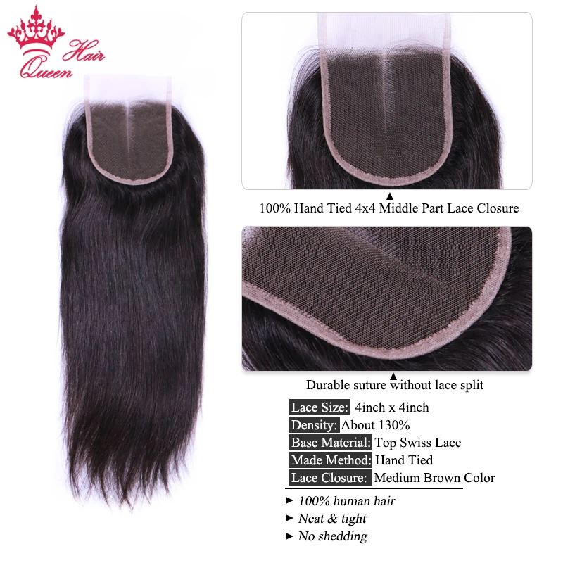 Queen Hair Официальный магазин бразильские натуральные волосы закрытия 4x4 средняя