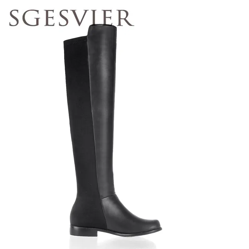 

SGESVIER genuine leather women's shoes new2017 winter shoes woman non-slip rubber soles knee-high boots plus size 30-45 GBH345