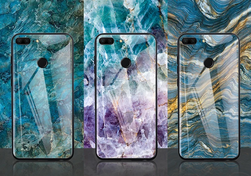 TOMKAS Agate Marble Phone Case for Huawei P20 Lite Case on Honor 9 Lite Soft Edge PC+Glass Back Cover Case on for Huawei P Smart (23)