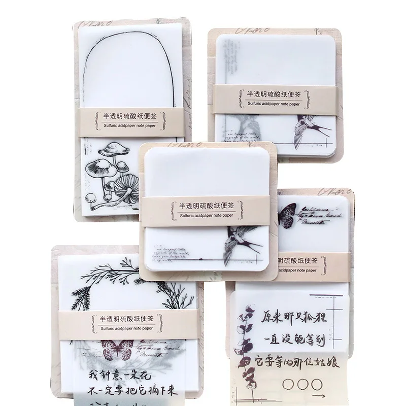 

Vintage floral fashion half transparent style memo pad 30 sheets 4 designs mixed