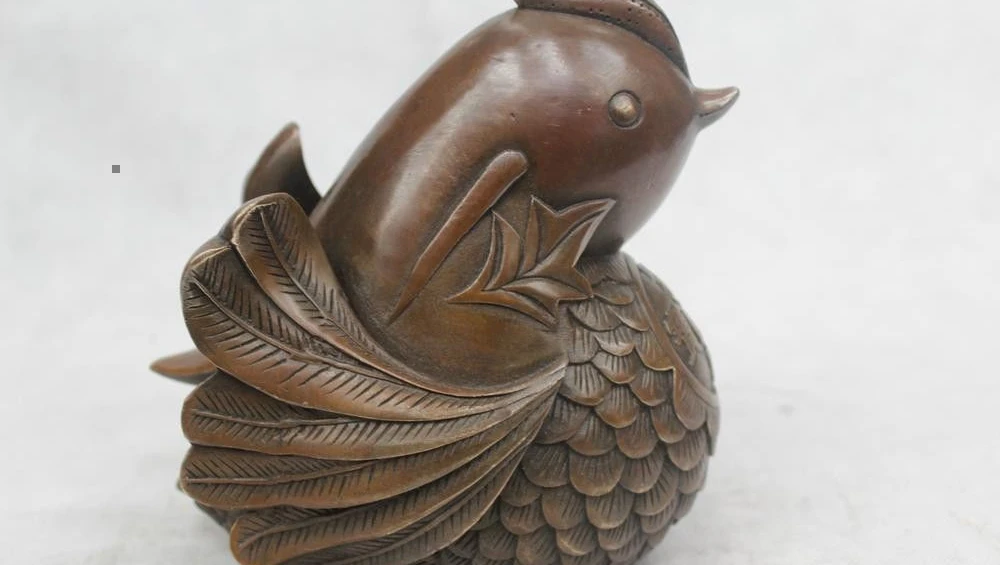 

7"Chinese Folk Bronze excellent Lucky Money drawing Bird Statue