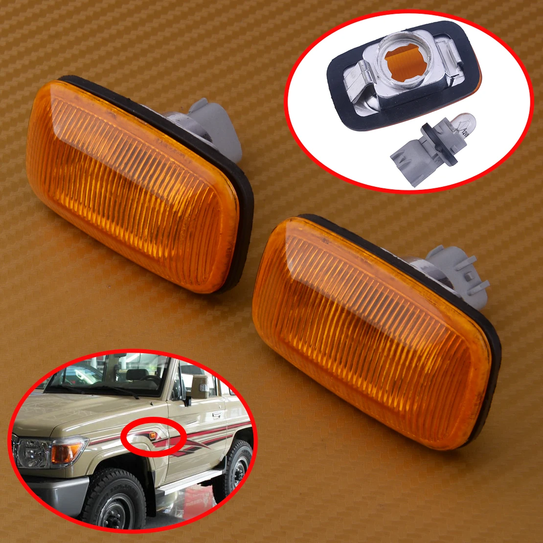 

DWCX 2pcs Fender Signals Turn Signal Light Side Marker Lamp Fit For Toyota Land Cruiser 80 100