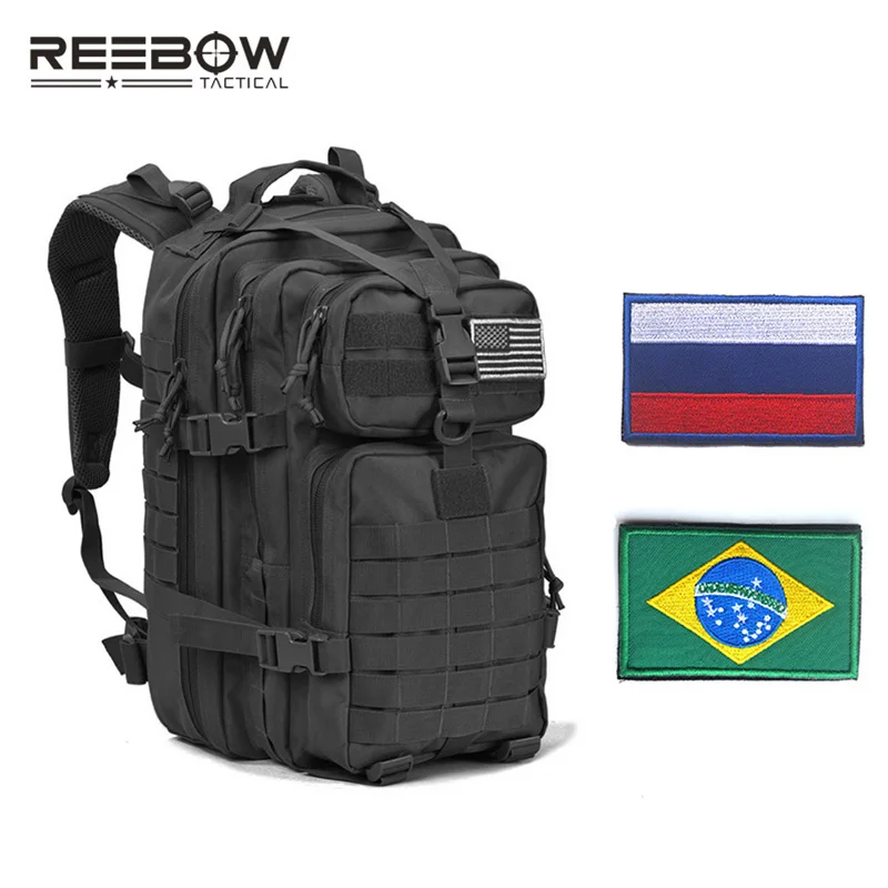  REEBOW TACTICAL Military Assault Backpack with Flag Patches Army Molle Waterproof Bug Out Rucksack 