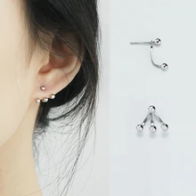 Серьги-гвоздики с серебряными асимметричными бусинами, 925, серьги в три бобы для женщин, модные ювелирные изделия