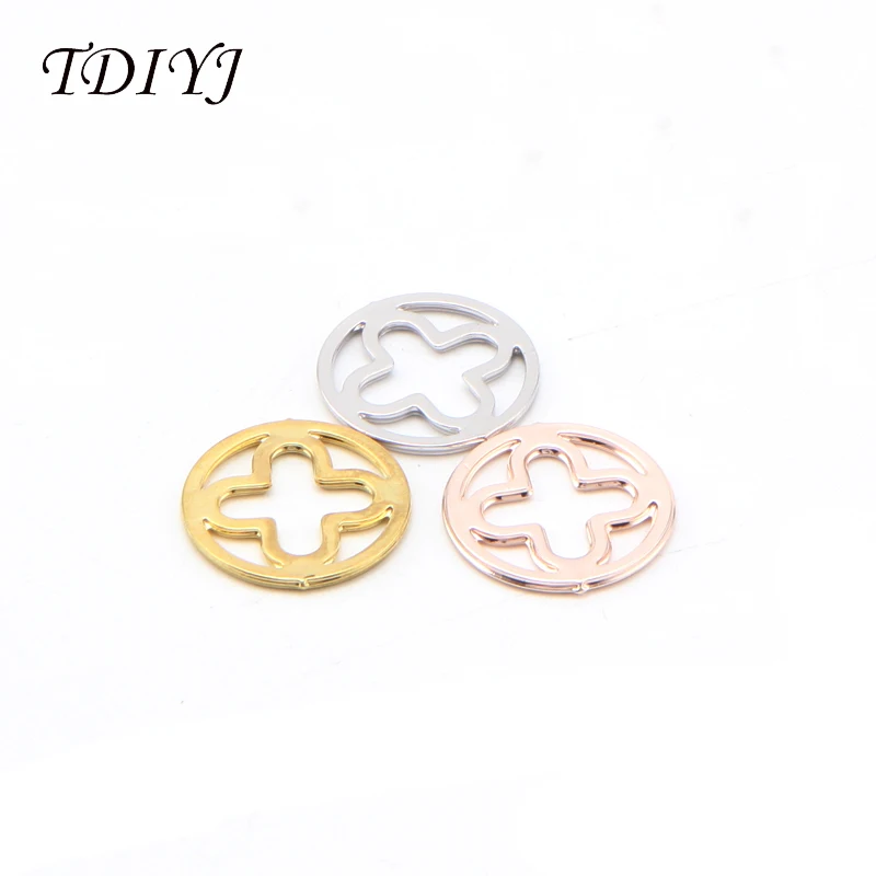 

TDIYJ Clearance Cross 15mm Silver Gold Rose Gold Alloy Window Plates Floating Charms Locket Plates fit Glass Memory Locket 1pc