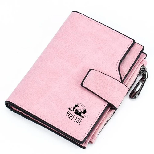 pink wallet Индивидуально выгравироанные надписи на картинку чехол pug Life маленький кошелек Фиолетовый сцепления Для женщин кошельки и визитницы женские короткие портмоне Для женщин кошелек - Цвет: pink wallet