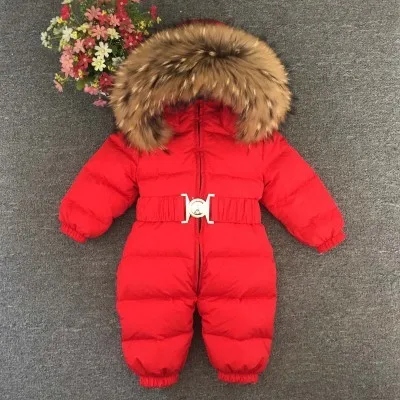Комбинезон для новорожденных, зимний детский комбинезон для младенцев, зимняя одежда, детский зимний комбинезон, пальто на утином пуху, хлопковая детская одежда, новогодний костюм - Цвет: red