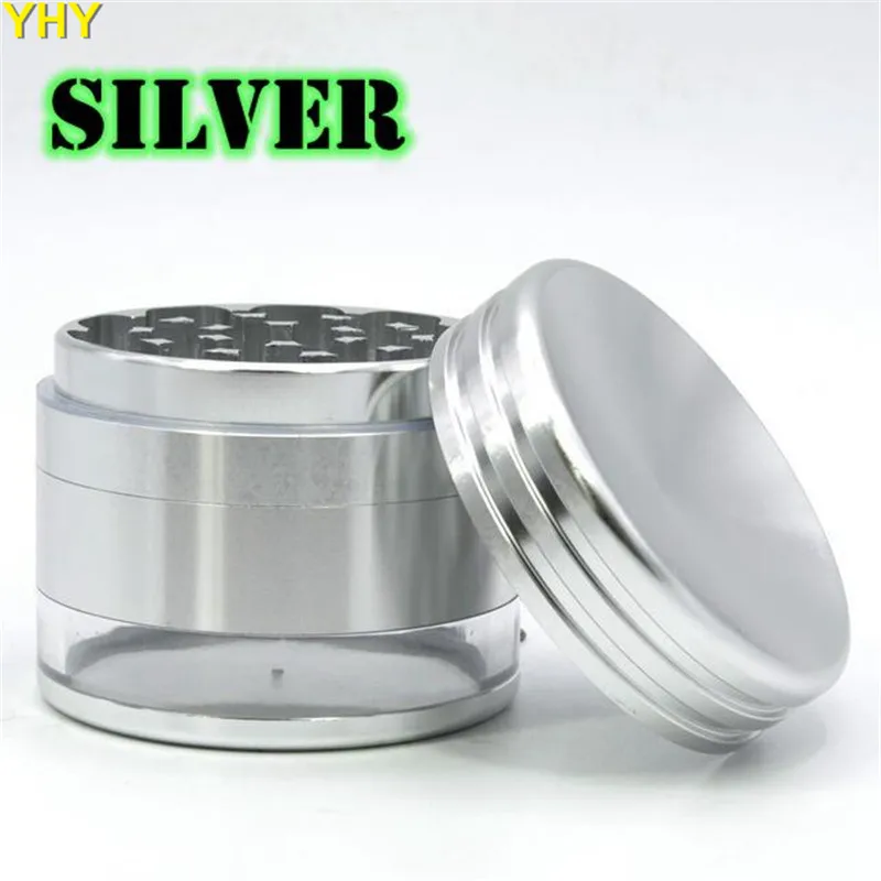 4 Pieces Metal Herb Grinder With Transparent Bottom Cover Concaver Top Cover 63mm Aluminum Alloy Herbal07