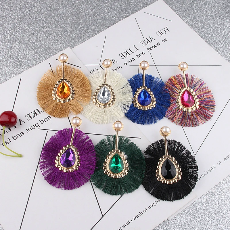 

8 Colors New Design Statement Jewelry Tassel Drop Earrings for Women Bohemian Elegant Crystal Dangle Fringing Earrings Wholesale