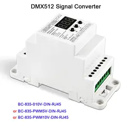Светодиодный 5CH din-рейку DMX512 контроллер,/1990 сигнал до 0-10 В или ШИМ 10 в 5 в преобразователь сигнала DC12V-24V, BC-835-010V-DIN-RJ45