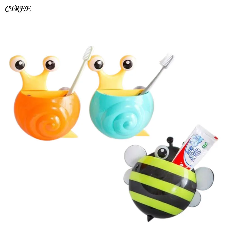 

CTREE 1Pcs Fashion Cute Cartoon Bees Snail Modeling Strong Suction Cups Toothbrush Holder Three Sucker Toothbrush Rack Home C137